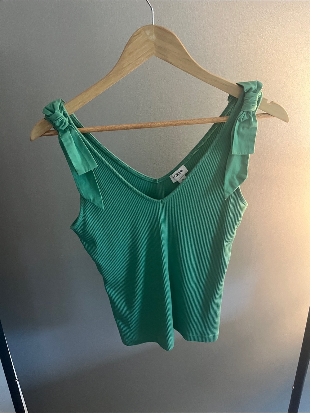 J. Crew Mint Green Ribbed Tie-Shoulder Tank